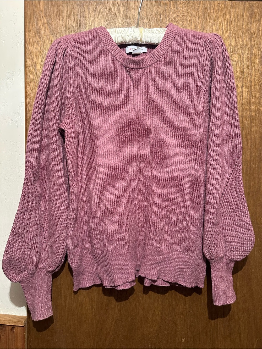 Liz Claiborne Lavender Puff Sleeve Crewneck Sweater